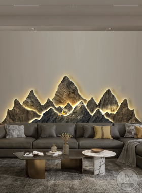 客厅带靠背装饰画，现代无障碍豪华沙发背景墙挂画，高端Led发光