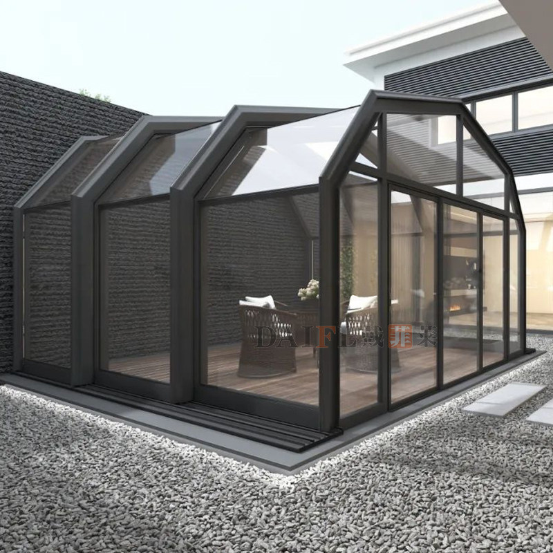 可折叠伸缩移动阳光房别墅露台庭院户外阳台电动开合推拉玻璃房