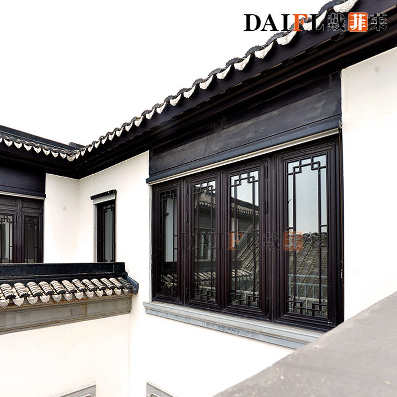 新中式仿古断桥铝门窗园林四合院民宿别墅复古铝合金玻璃窗定制