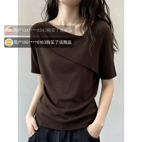 路途女装正肩设计感斜领短袖夏季女士款胖mm显瘦T恤洋气百搭上a3