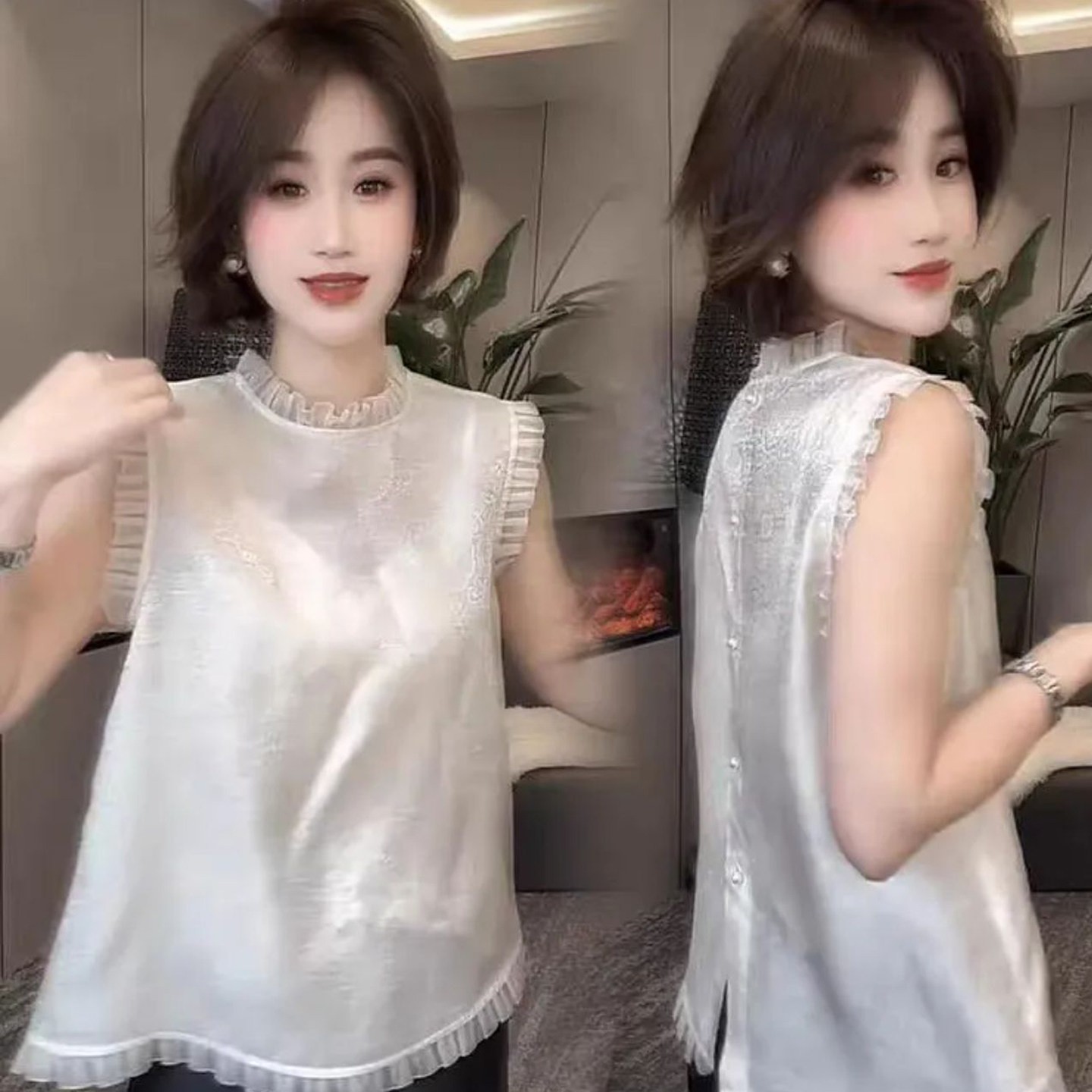 路途女装新中国浮光纱无袖衬衫2026夏季女士气质背心百搭坎肩上a8
