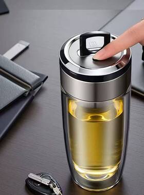 *燕乐小店机械提环鹅蛋杯一键开盖便携大容量泡茶双层耐高温玻a4