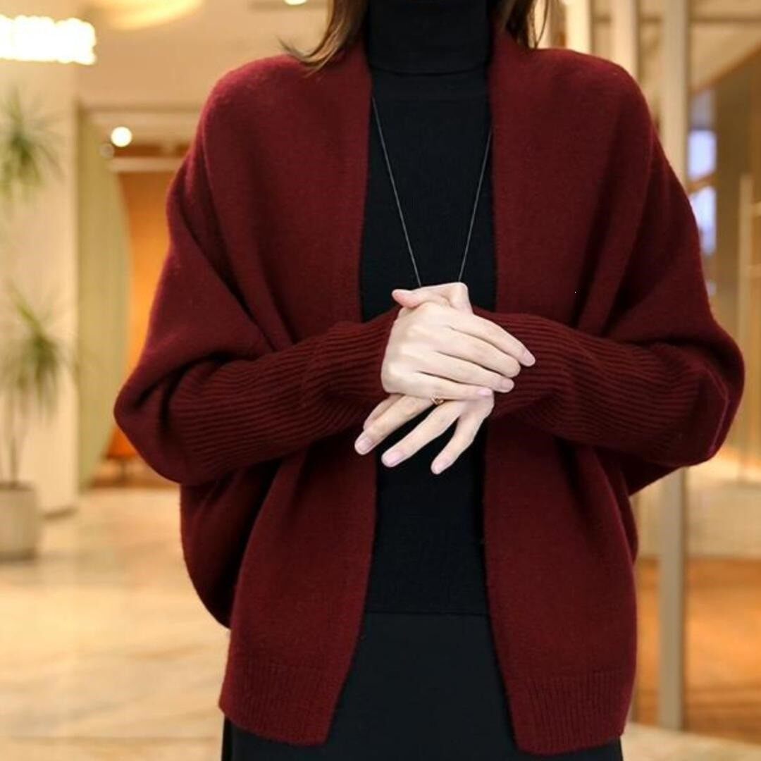 洋气新款女V领毛衣开衫显瘦宽松大码针织衫外套时尚红色百搭气a6
