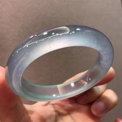 翡翠手镯冰种玉镯正圈圆条贵妃玻璃种飘花阳绿紫罗兰色玉手镯送礼