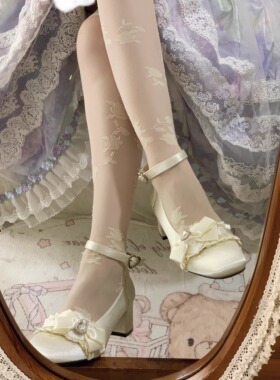 现货 布蕾甜心Lolita鞋中跟法式甜美蝴蝶结方头优雅浅口 粗跟单鞋