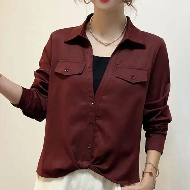 秋季衬衫女气质翻领法式捏褶洋气真丝上装