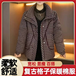 琛锡女装 减龄保暖棉袄a54 复古格子保暖棉服女士宽松显瘦外套冬季
