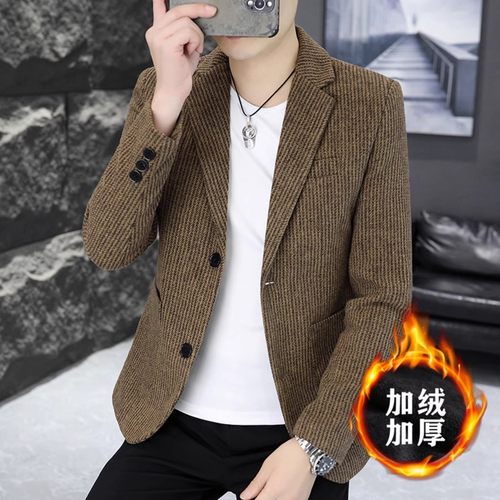 美丽精选好物男装男士个性加绒西服秋冬季时尚复古小西装加厚a35