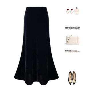 茉裳女装优选加绒加厚修身显瘦气质流光赫本风丝绒半身裙秋冬裙子