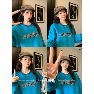 新款 松弛风字母印花卫衣女秋冬季 2025宽松上衣 字母欧尼酱 HuoHuo