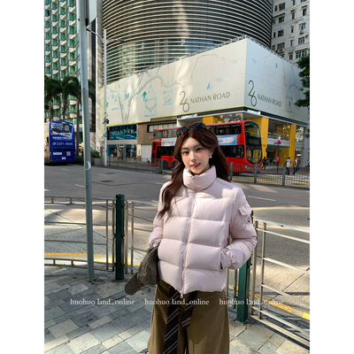 HuoHuo 蜜桃cream 90白鸭绒短款羽绒服女冬季新款2025立领面包服