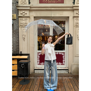 立体休闲百搭垂感拖地裤 HuoHuo 女夏季 水洗蓝直筒牛仔裤 生图显瘦