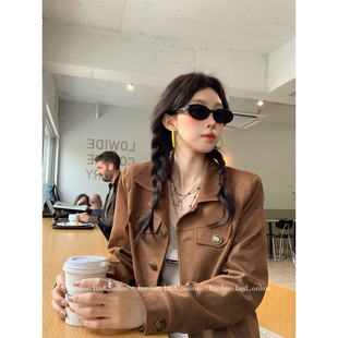 新款 蜡感翻领正肩外套女秋季 2025复古休闲夹克 焦糖Jacket HuoHuo