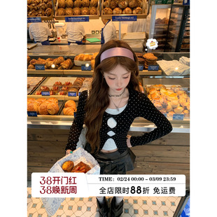 HuoHuo 糖豆警报 俏皮点缀2026春夏新款上衣女显瘦波点长袖假两件