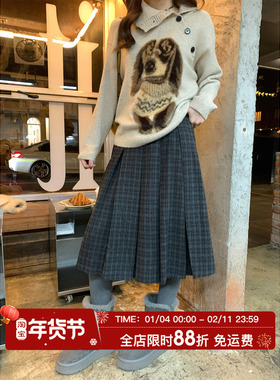 HuoHuo Mel格纹裙 英伦腔调 2025冬季新品女中长款格纹百褶半身裙