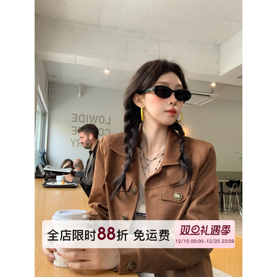 HuoHuo焦糖Jacket蜡感翻领外套