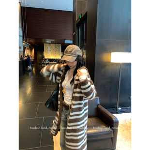 条纹纸片人 2025针织衫 腔调感拿捏长款 新款 毛衣女秋冬季 HuoHuo