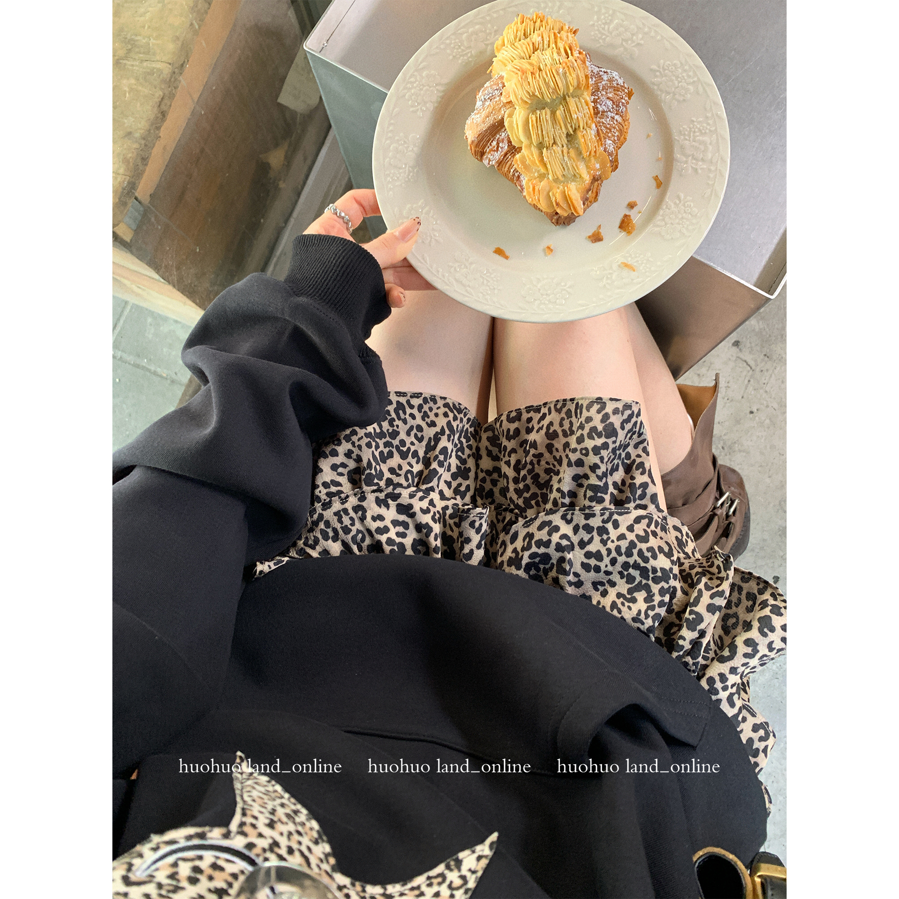 HuoHuo甜酷豹纹A字蛋糕裙女