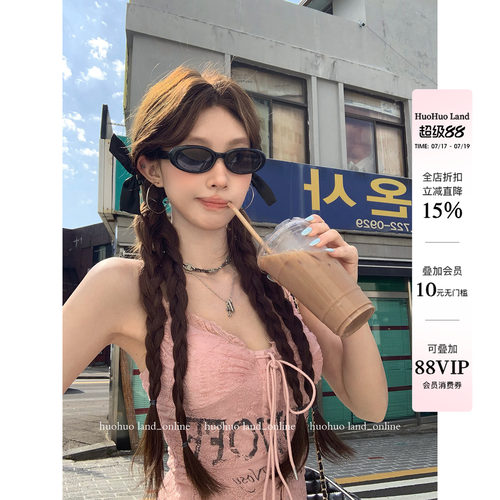 HuoHuo 沁甜樱花 辣妹风2026夏季新款女蕾丝拼接字母辣妹雪纺吊带