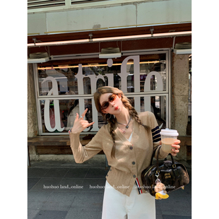 坚果松饼 2025高级感短款 英伦风V领针织衫 新款 毛衣 女秋季 HuoHuo