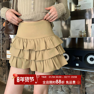 HuoHuo 层叠胶片 温柔俏皮蓬蓬蛋糕短裙女秋新款腰A字显瘦半身裙