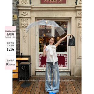 立体休闲百搭垂感拖地裤 HuoHuo 女夏季 水洗蓝直筒牛仔裤 生图显瘦