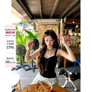 HuoHuo 撩人风向标 韩女si服2026春夏新款上衣女褶皱撞色拼接吊带