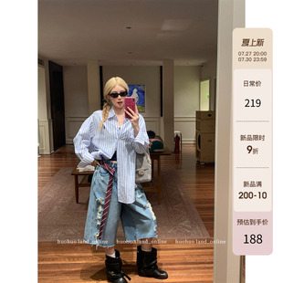毛边破洞中裤 HuoHuo 自由松弛 00pm上新9折 chic一夏