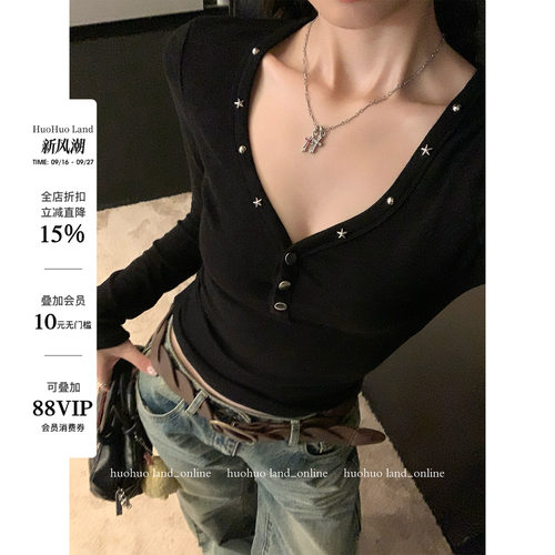 HuoHuo铆钉宣言辣妹修身T恤女