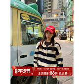 条纹模范生 慵懒风宽松毛衣女2025冬季 新款 HuoHuo 粗棒针针织衫