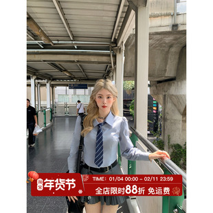 HuoHuo 耶鲁优等生 学院风收腰长袖衬衫女秋新款辣妹短款修身衬衣