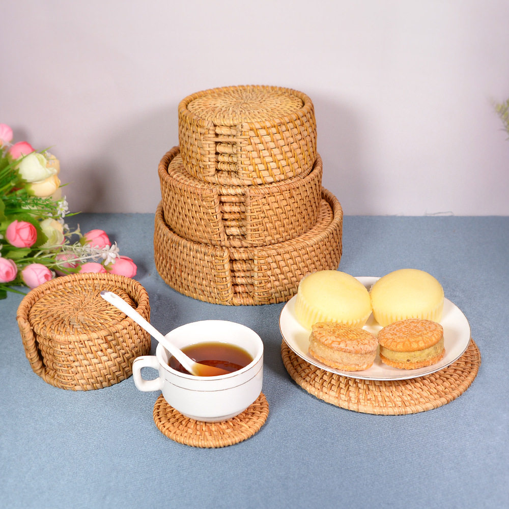 藤编织手工杯垫隔热垫秋