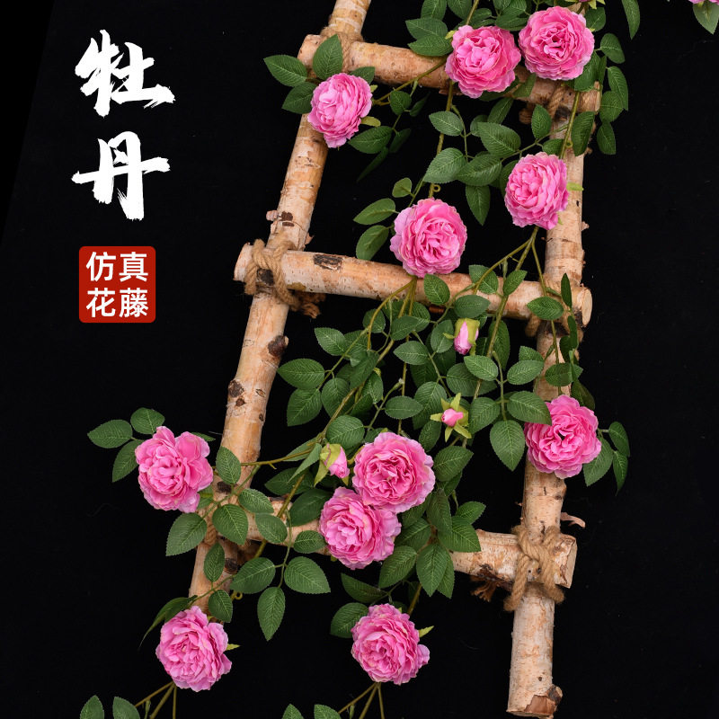 仿真牡丹花藤塑料假条暖
