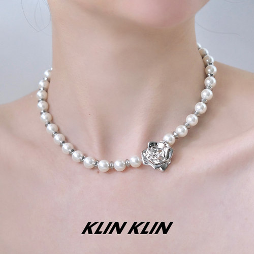 KLINKLIN玫瑰珍珠chocker颈链锁骨链女项链韩版小众高级设计感ins