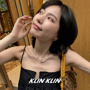 KLINKLIN蝴蝶结珍珠项链女小众设计感锁骨链高级感颈链2024年新款