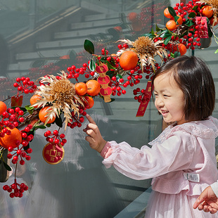 2026新年挂饰春节装饰场景布置藤条挂件金钱叶发财果扶梯家用门挂