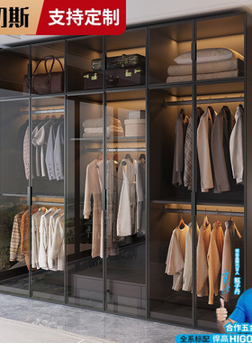 2025新款18MM实木衣柜卧室家用玻璃门L型转角衣帽间柜子组合衣橱