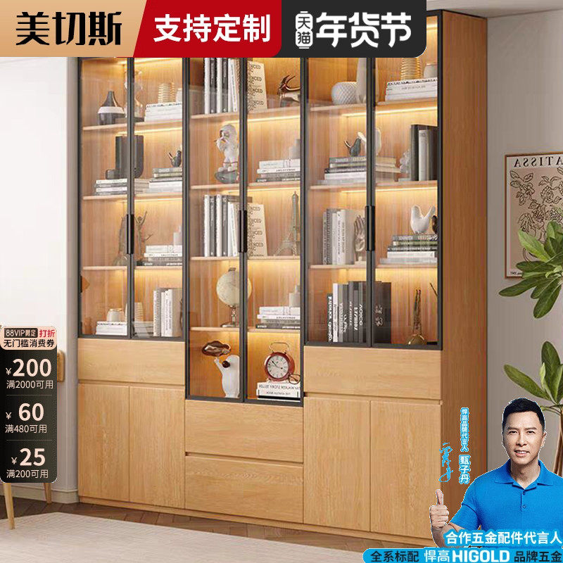 定制手办柜带玻璃门一面墙防尘书架展示陈列家用成品书柜加厚18MM
