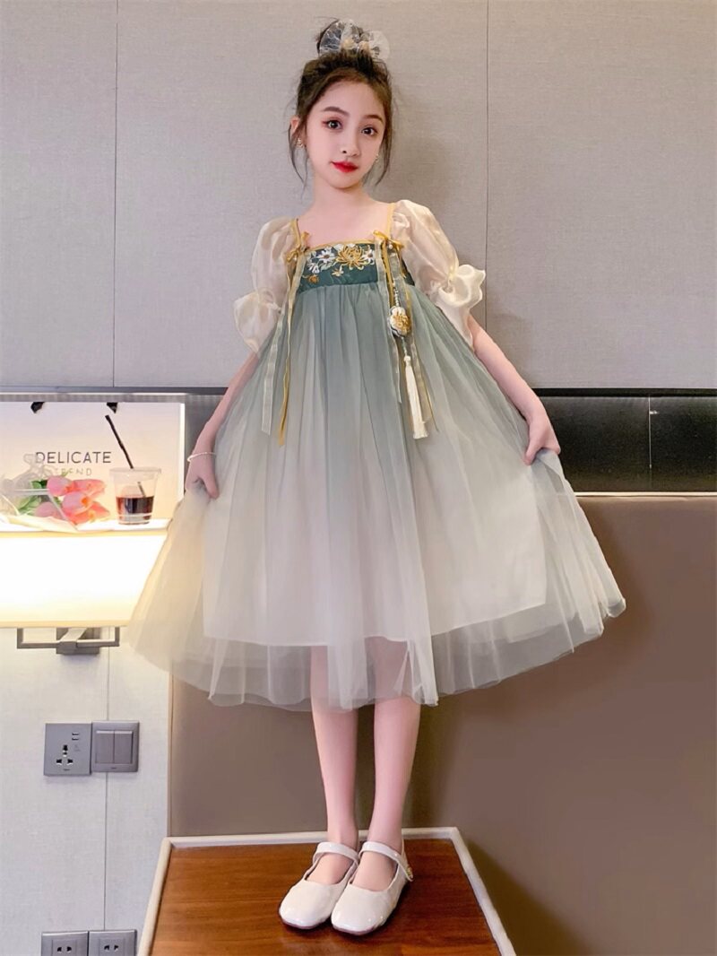 女童汉服连衣裙夏季2023新款儿童唐装超仙中国风公主裙夏古装裙子