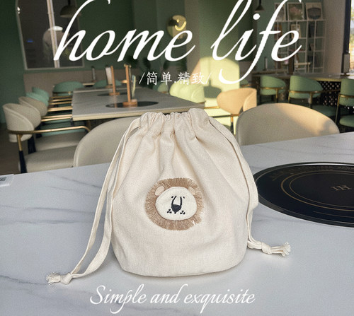 纯色抽绳束口帆布袋内胆妈咪包