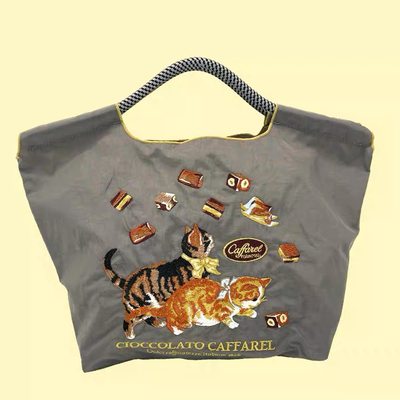 刺绣咖啡猫咪日本新款环保购物袋