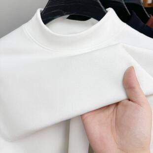 保罗秋冬季新款男士抗寒磨毛长袖纯白色半高领保暖卫衣内搭