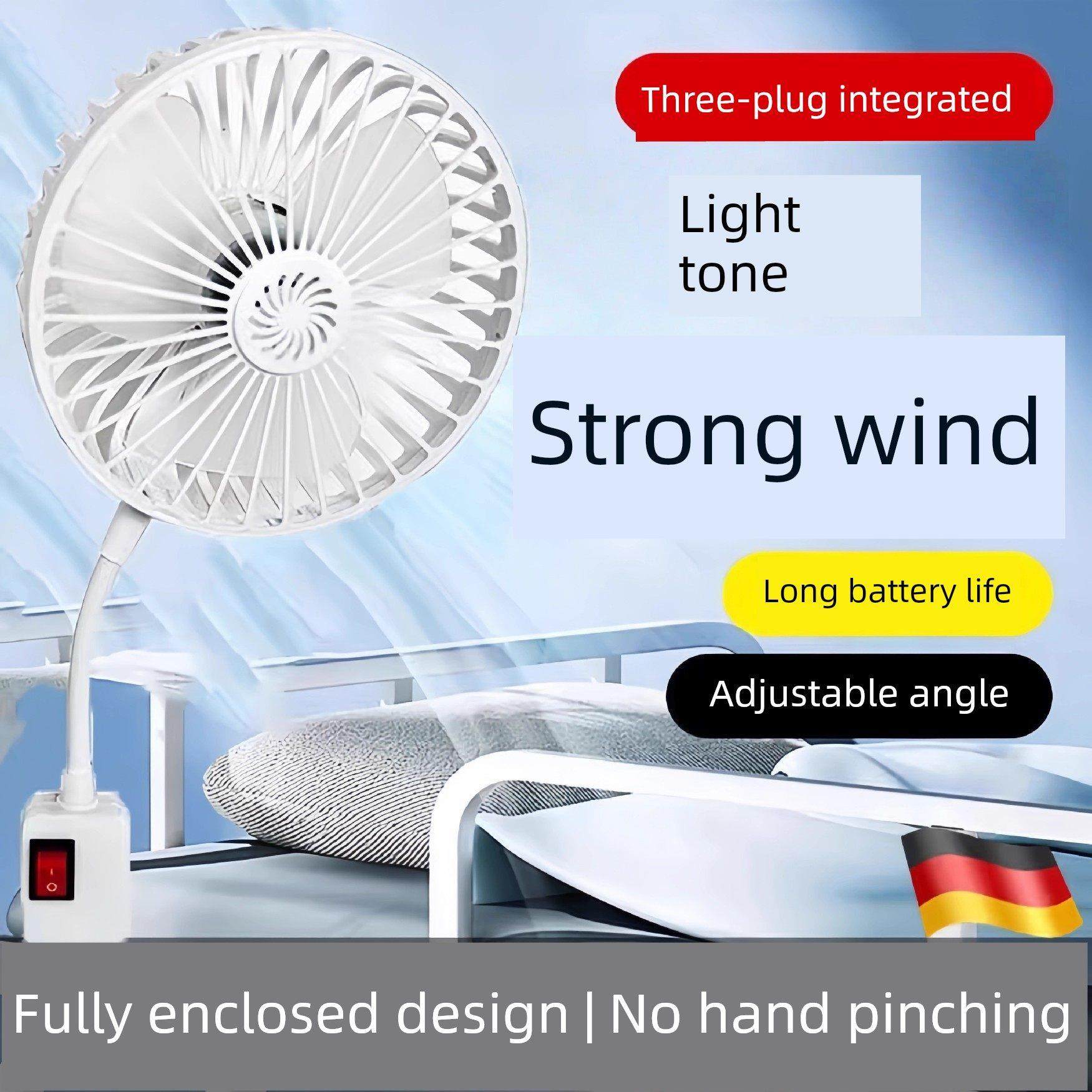 德国小旋风风扇加大三插头一体插座厨房厕所家用带开关吊扇壁挂