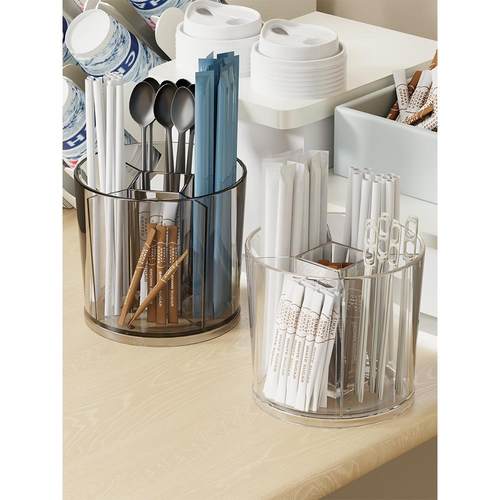 筷子储物盒厨房餐具勺子筷子篮可旋转奶茶店一次性吸管放置管架