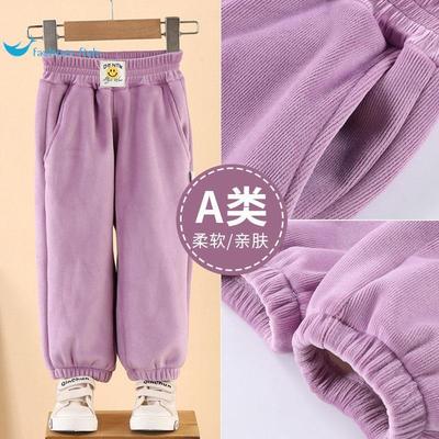 儿童加绒裤子秋冬外穿男童卫裤女童运动裤加厚一体绒中大童保暖裤