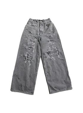 POPPROJECT双层糜烂大破坏帆布水洗做旧baggy工装裤长裤vingate