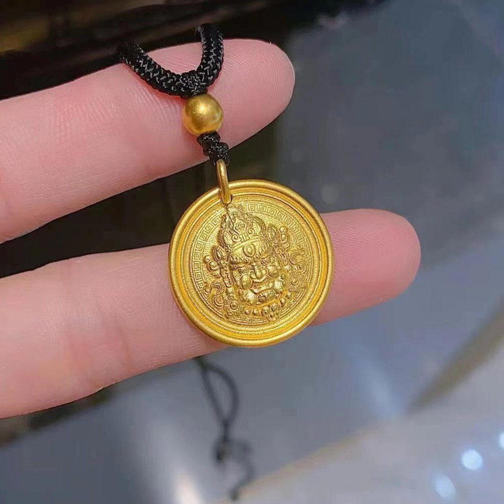 古法金包银黄财神吊坠项链女本命年锁骨链毛衣链男生日礼物送女友