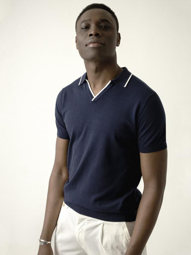puroego春夏t恤海军蓝v领纯棉针织轻奢运动休闲polo衫男短袖