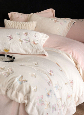 日本GP秋冬季牛奶绒毛绒四件套加厚床上珊瑚绒四件套床单床笠被套