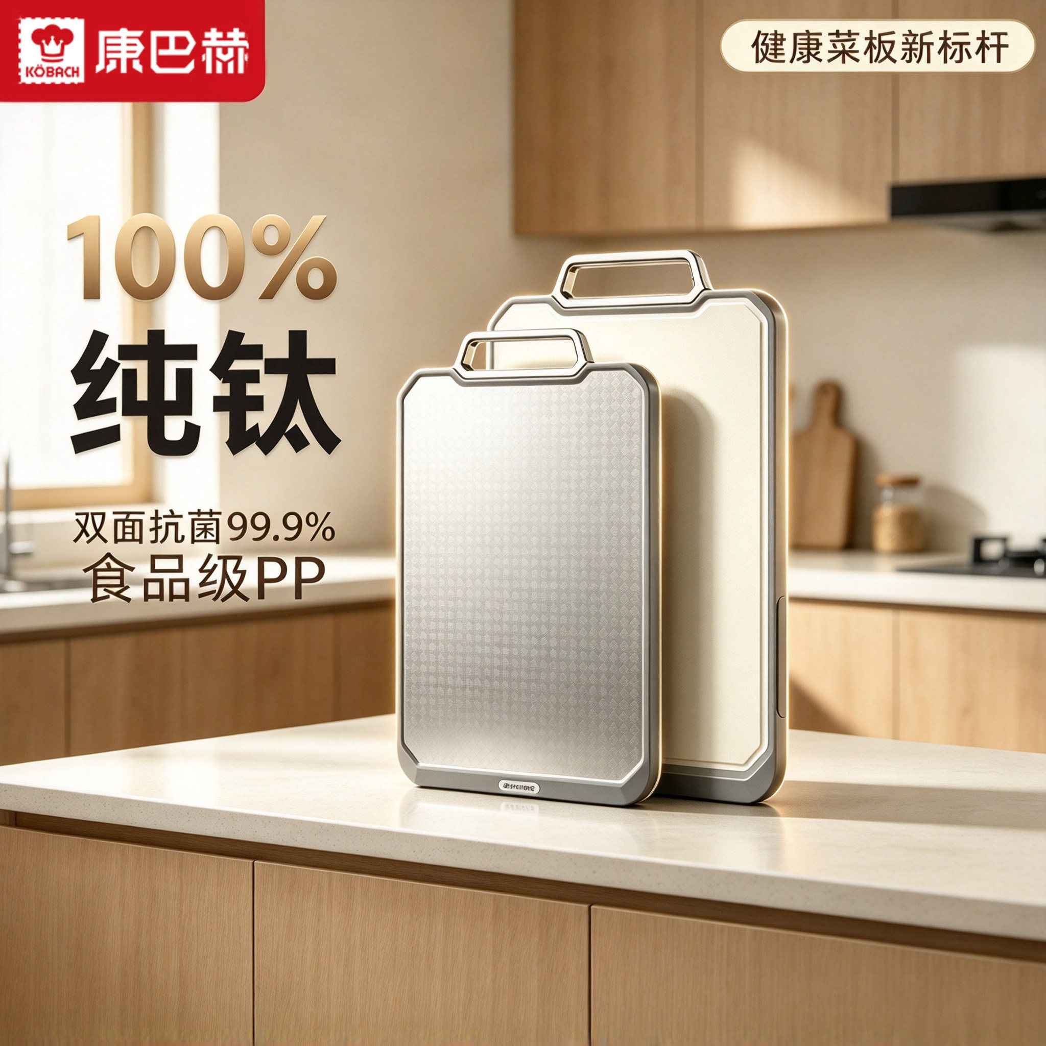 康巴赫抗菌防霉双面家用纯钛菜板